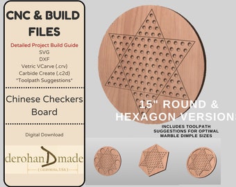 CNC Files - Chinese Checkers Marble Game - Detailed Build File, Toolpaths, .svg, .dxf, VCarve (.crv), Carbide Create (.C2D), and PDF files