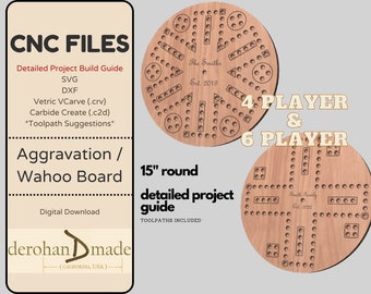 CNC Files + Project Guide - Aggravation / Wahoo Game - 6 and 4 player - SVG, DXF, VCarve v11 (.crv), Carbide Create (.C2D) files, Toolpaths