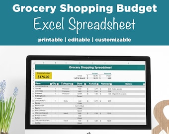 Grocery Shopping Budget List Excel Spreadsheet Template (Works w/ Sheets & Numbers) | Editable Printable Tracker | Instant Digital Download