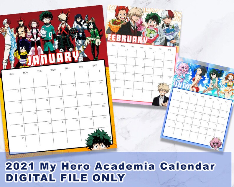 2021 Printable MHA Calendar Anime CalendarInstant Etsy