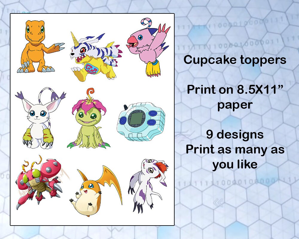 Digimon Inspired Cake Topper Digimon Birthday Digmon Cupcake Etsy
