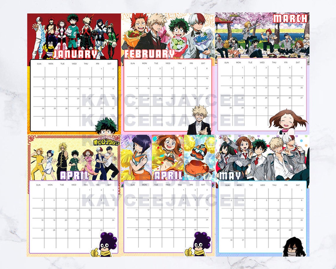 2021 Printable MHA Calendar Anime CalendarInstant Etsy