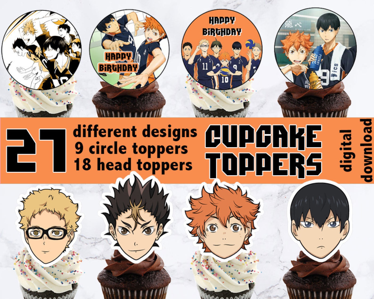 Anime Inspired CupCake Topper Printable Birthday Cake | Etsy