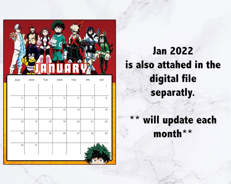 2021 Printable MHA Calendar Anime CalendarInstant Etsy