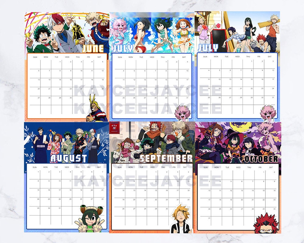 2021 Printable MHA Calendar Anime CalendarInstant Etsy