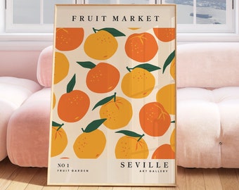 Orange Fruit Market Print, Kitchen Wall Art, Citrus, Digital Downloadable Prints, Botanical, Living Room, Bedroom