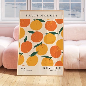 Orange Fruit Market Print, Kitchen Wall Art, Citrus, Digital Downloadable Prints, Botanical, Living Room, Bedroom