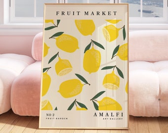 Lemon Fruit Market Print, Yellow Wall Art, Citrus, Digital Downloadable Prints, Kitchen, Botanical, Living Room, Bedroom