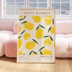 Lemon Fruit Market Print, Yellow Wall Art, Citrus, Digital Downloadable Prints, Kitchen, Botanical, Living Room, Bedroom