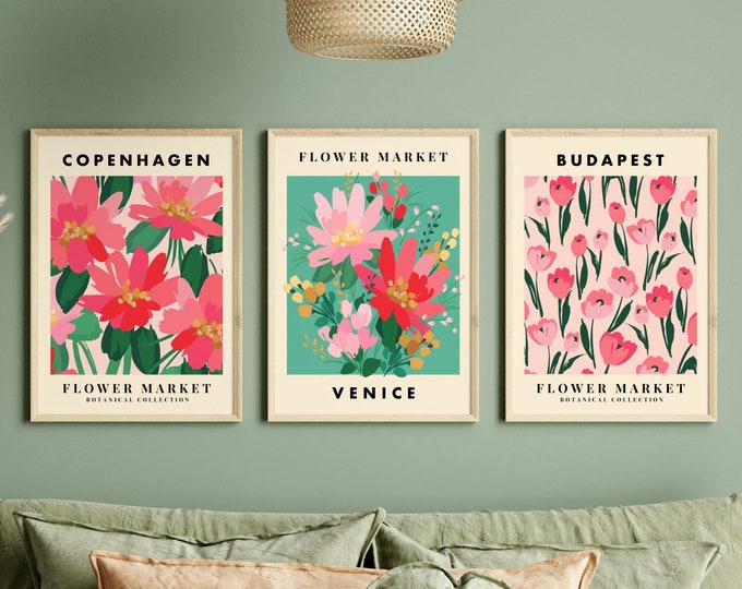 Large Floral Art Print, Pink Green Wall Art, Abstract Meadow Print ...