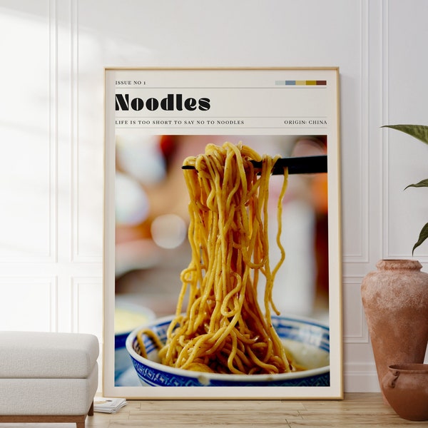 Noodles Food Poster, Kitchen Wall Art, Asian Culinary, Instant Download, Printable Art, Modern, Fresh Art, Photograph Art, Large Wall Art