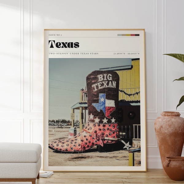 Texas Poster, Western Prints, Cowboy Art, Desert, Vintage, Travel Wall Art, Cowboy Boots, Country, Gift For Her, Printable Art