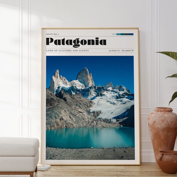 Patagonia Mountain Print, Travel Poster, Vintage Photograph, Nature, Landscape Wall Art, Gift For Friend, Living Room, Printable