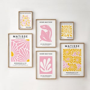 Set of 6 Pink And Yellow Henri Matisse Print Set, Gallery Wall Art, Matisse Wall Prints, Abstract, Modern, Living Room