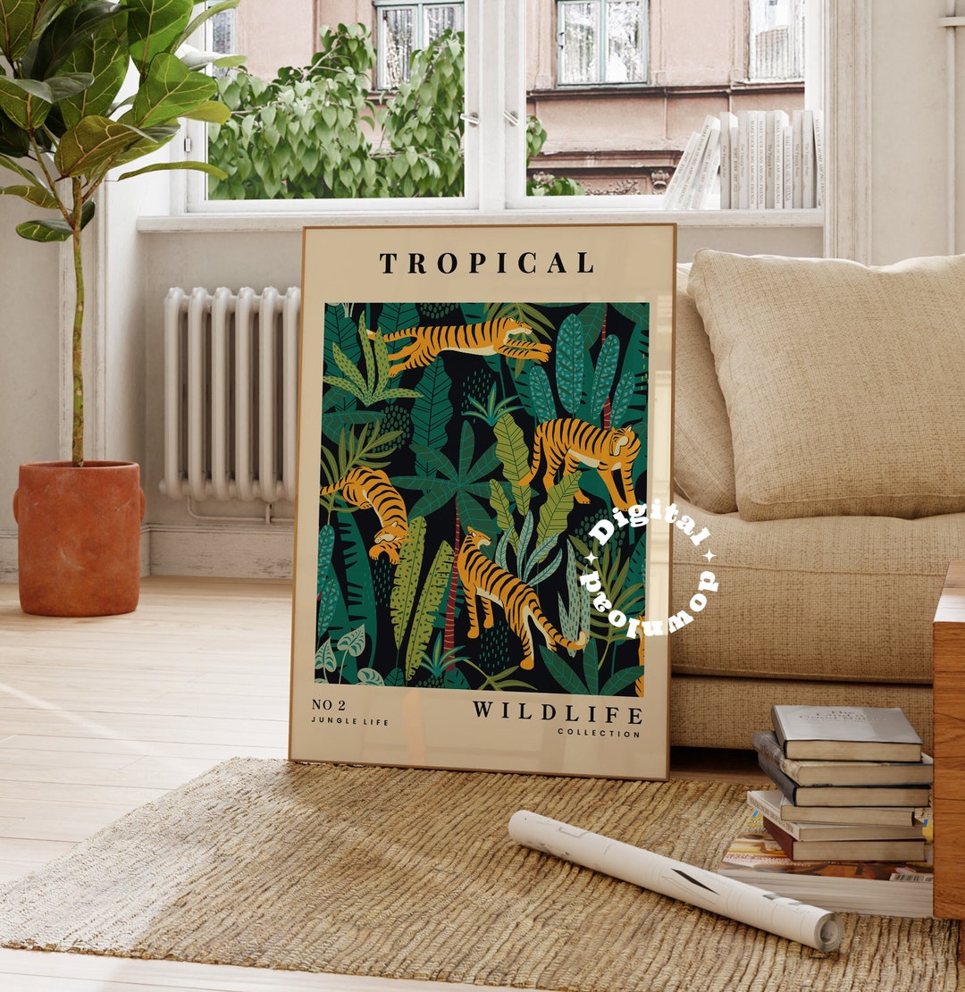 Tropical Tiger Jungle Print Animal Wall Art Nature Boho - Etsy