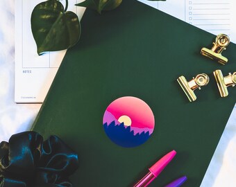 Bi Sticker | Subtle Mountain Sunrise Bisexual Pride Sticker