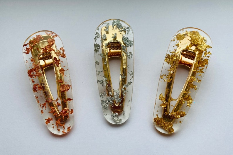 Barrettes Girls Hairclips. Custom Made Gift Set Hair Accessories Resin Hair Clips With GoldSilverRose Gold Leaf