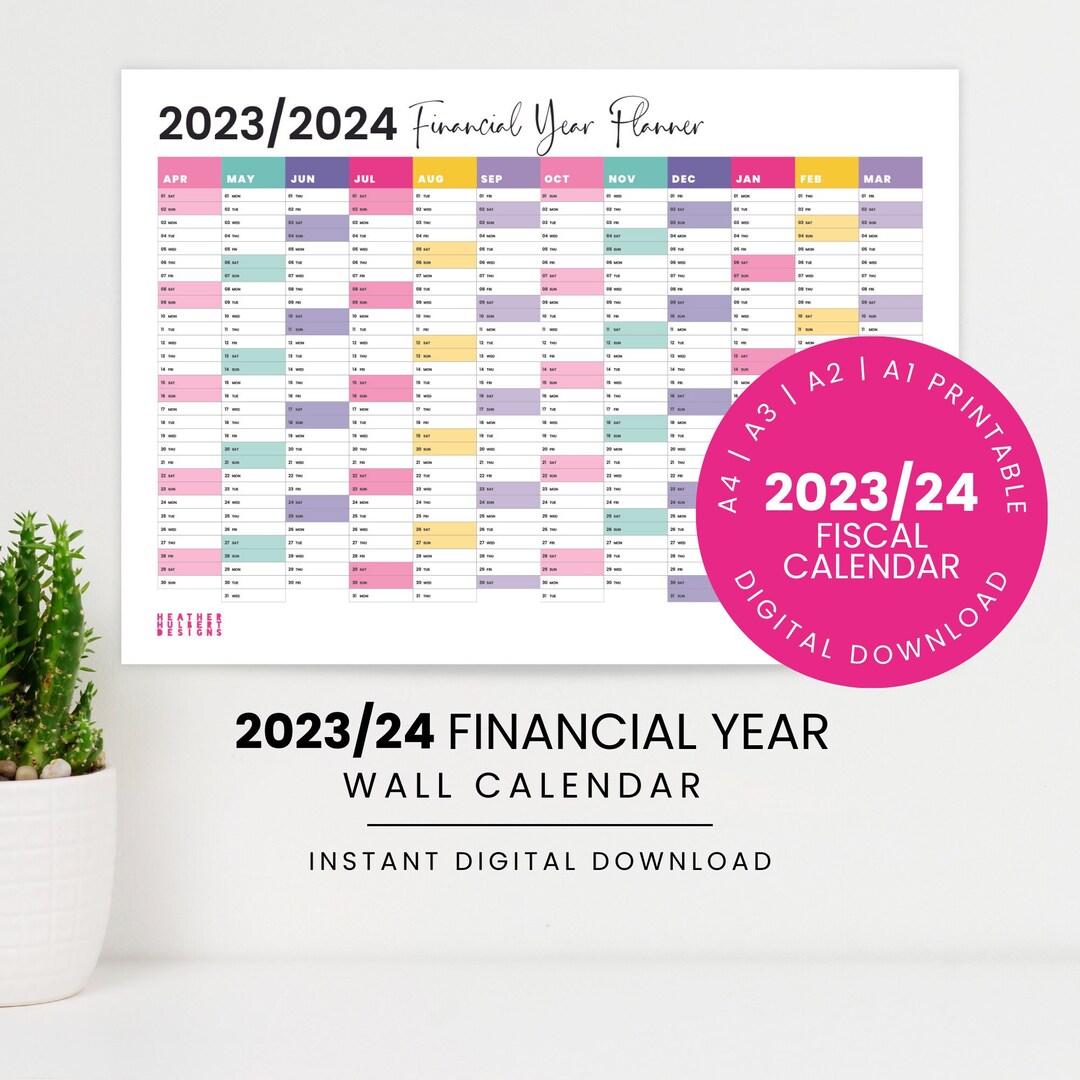 20232024 UK Financial Year Wall Calendar Rainbow Printable Year