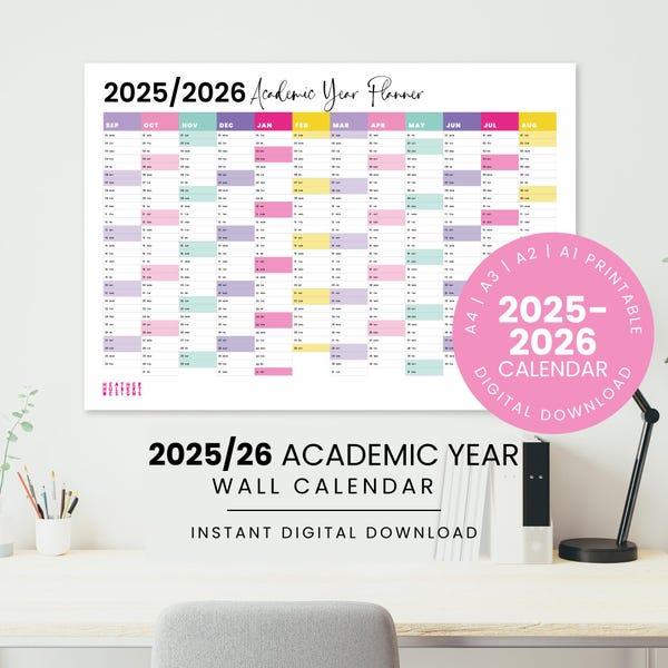 Academic Year Calendar Wall 25 26 Etsy UK