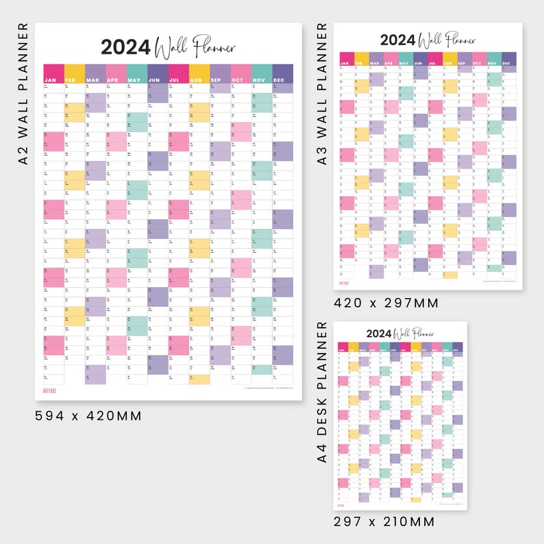 2024 Wall Calendar Rainbow Printable Year Planner Digital Calendar ...
