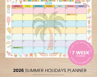 2026 Summer Holiday Planner | Stress-free school holidays with this 7 week digital planner | Print at home | A4 Planner | Digital Download