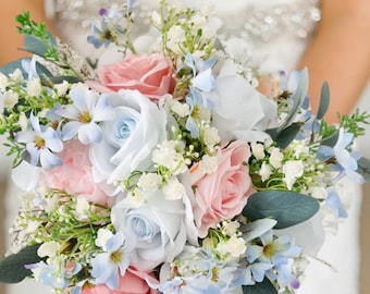 Baby pink & light dusty blue bridal bouquet, wedding bouquet