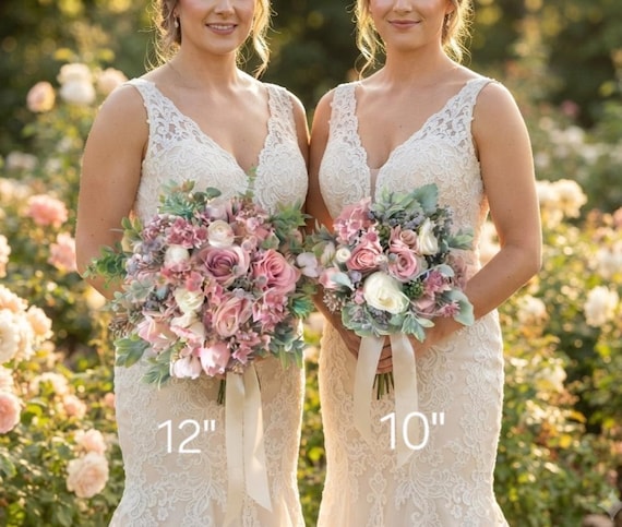 grey bridesmaid dresses pink flowers Dusty Pink, ivory, and sage green artificial Wedding Bouquet. Silk Wedding shades of pink wedding decor