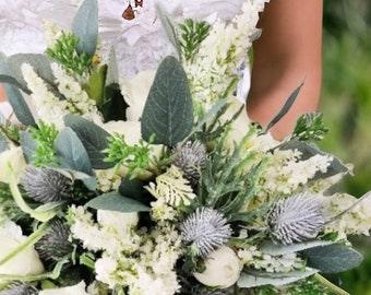 Roses & thistles wedding bouquet,  wedding flowers