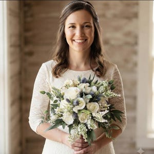 Roses & Thistles Wedding Bouquet: Highland Style, Ivory Ribbon