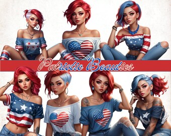 Patriotic Beauties Clipart, Women,  Paper Craft, Scrapbooking, Patriotic, Junk Journal, Sublimation, Art, PNG