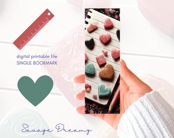 Shimmery Spiral Hearts Bookmark – Printable Digital File for Book Lovers