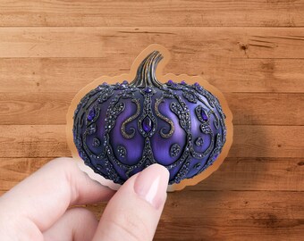 Glitter Pumpkin Sticker, Sparkly Halloween Sticker, Purple Pumpkin Decor, Gothic Pumpkin Art, Witchy Halloween Sticker, Glam Pumpkin Decal