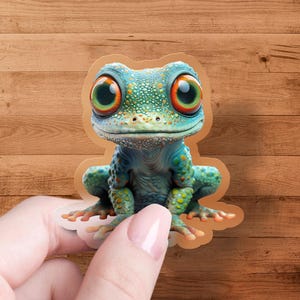 Cute Colorful Big Eyed Frog Sticker, Unique Frog Art Decal, Adorable Amphibian Sticker, Fun Animal Sticker for Laptops