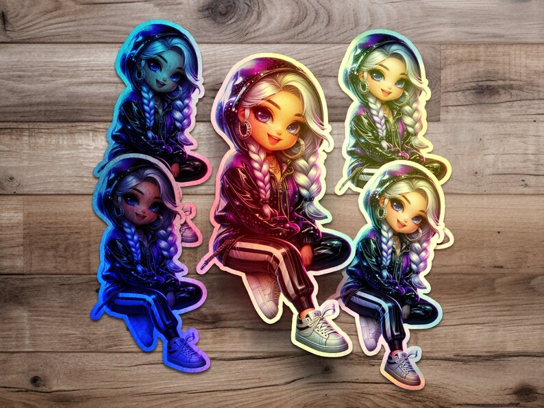 Cute Chibi Girl Sticker, Anime Style Art Sticker, Purple Hoodie Girls ...