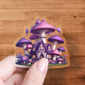 Whimsical Mushroom House Sticker, Cute Fairy Tale Cottage Sticker, Fantasy Art Vinyl Decal, Kawaii Mushroom Decor, Magical Forest Sticker