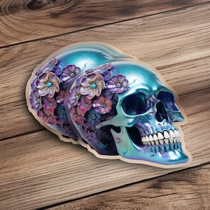 Floral Skull Sticker, Colorful Skull Art, Skull Decal, Gothic Decor, Flower Skull Design, Unique Skull Sticker, Trendy Skull Decor