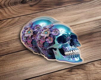 Floral Skull Sticker, Colorful Skull Art, Skull Decal, Gothic Decor, Flower Skull Design, Unique Skull Sticker, Trendy Skull Decor