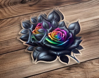 Black Rose Sticker, Rainbow Rose Decal, Gothic Flower Sticker, Unique Rose Art, Dark Floral Sticker, Cool Aesthetic Sticker