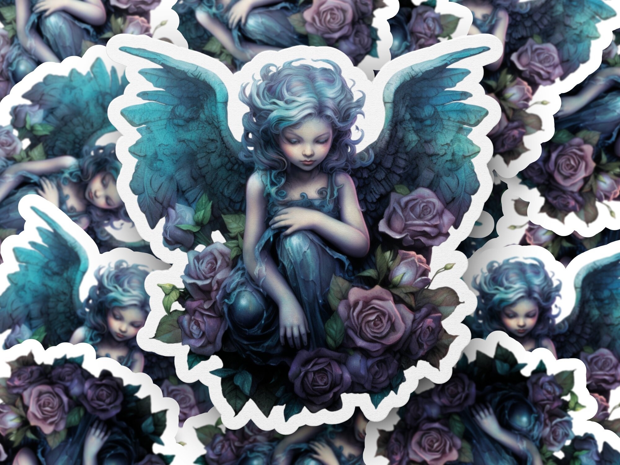 Angelic Art Sticker, Fantasy Illustration Sticker, Gothic Angel Sticker ...