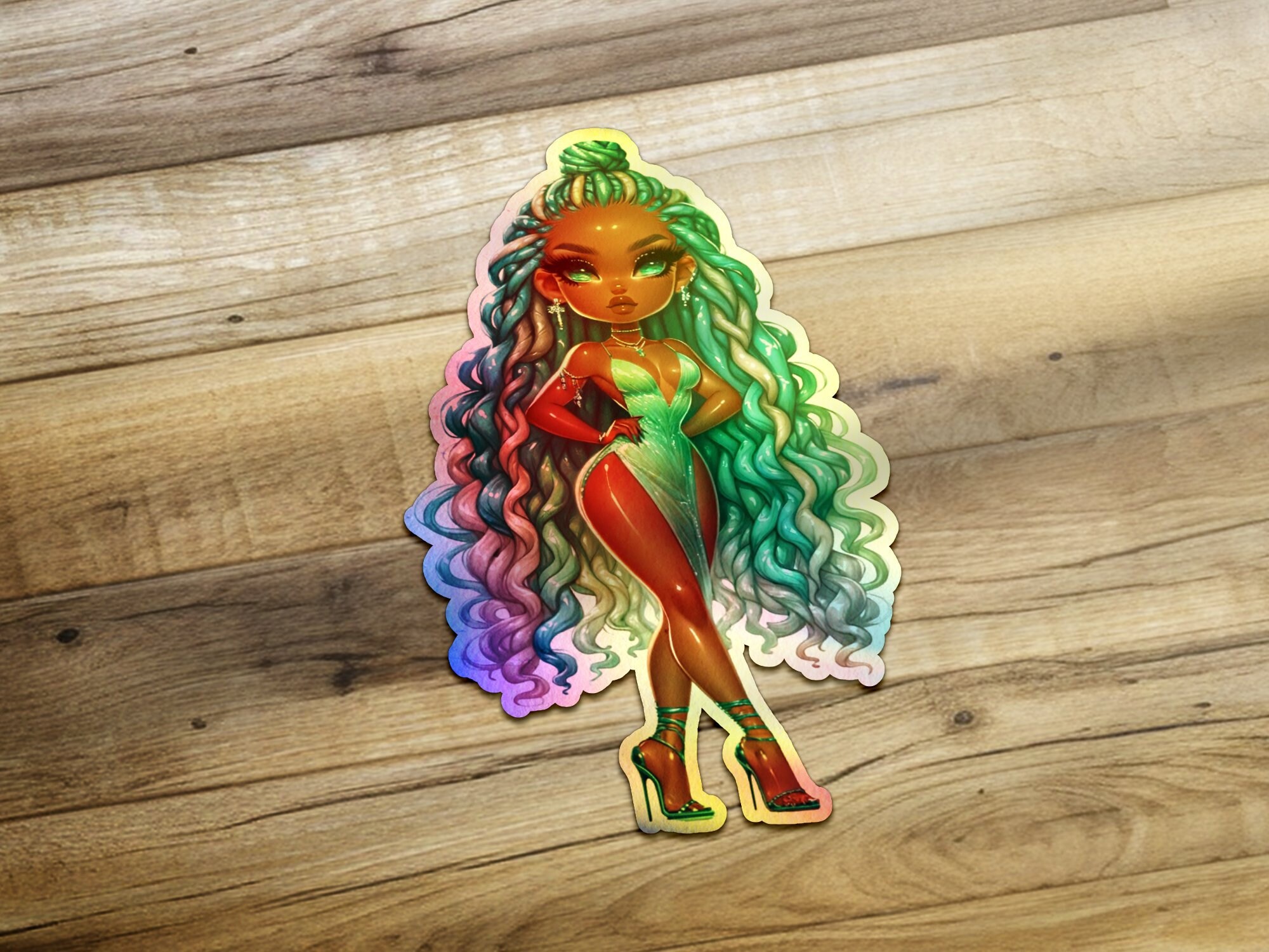 Fashionable Girl Sticker, Cute Curly Hair Art, Trendy Fashion ...