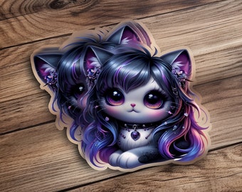 Emo Kitty Sticker, Gifts, Sticker Lover Gifts, Gothic Stickers, Fantasy Stickers, Animal Stickers, AI Print on Demand Stickers