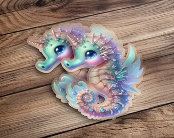 Kawaii Seahorse Sticker, Gifts, Sticker Lover Gifts, Custom Stickers, Fantasy Stickers, Animal Stickers, AI Print on Demand Stickers
