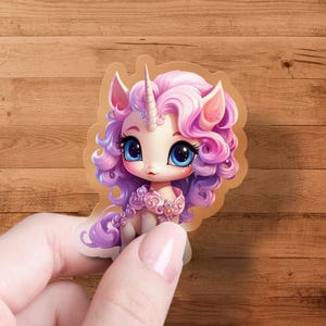 Cute Kawaii Unicorn Sticker, Pink and Purple Unicorn Decal, Fantasy Animal Sticker for Laptops, Journals, Water Bottles