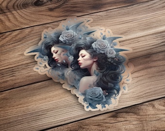 Dark Fantasy Art Sticker, Gothic Aesthetic Decor, Floral Illustration Sticker, Surreal Female Portrait, Ethereal Sticker Art