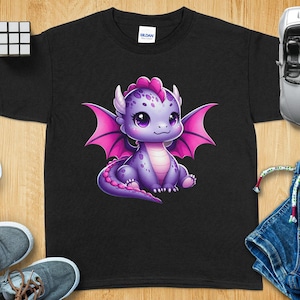 Cute Baby Dragon T-Shirt, Adorable Cartoon Dragon Tee, Kids Fantasy Creature Shirt, Whimsical Purple Dragon Design, Fun Gift For Kids