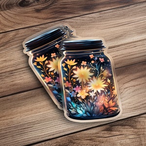 Floral Jar Sticker, Colorful Flower Mason Jar Decal, Spring Floral Sticker, Cute Flower Jar Sticker, Decorative Flower Sticker