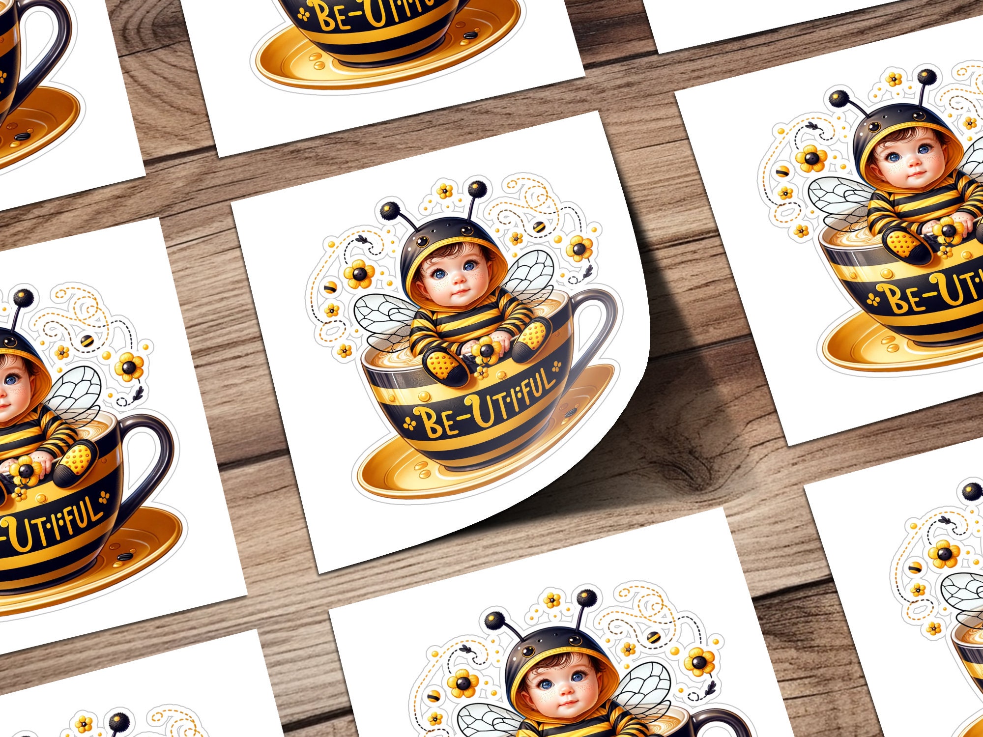 Adorable Bee Themed Baby Sticker, Cute Bee Baby in a Cup Sticker, Be ...