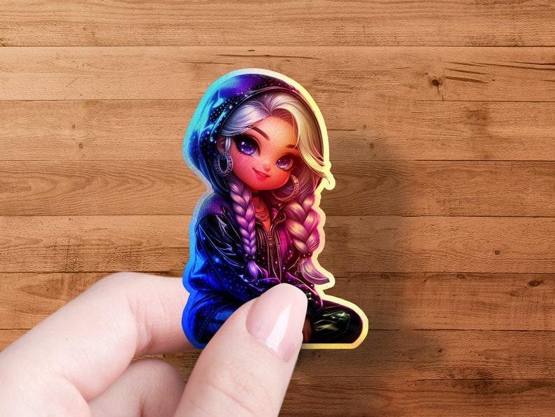 Cute Chibi Girl Sticker 2, Anime Art Sticker, Purple Haired Girl ...