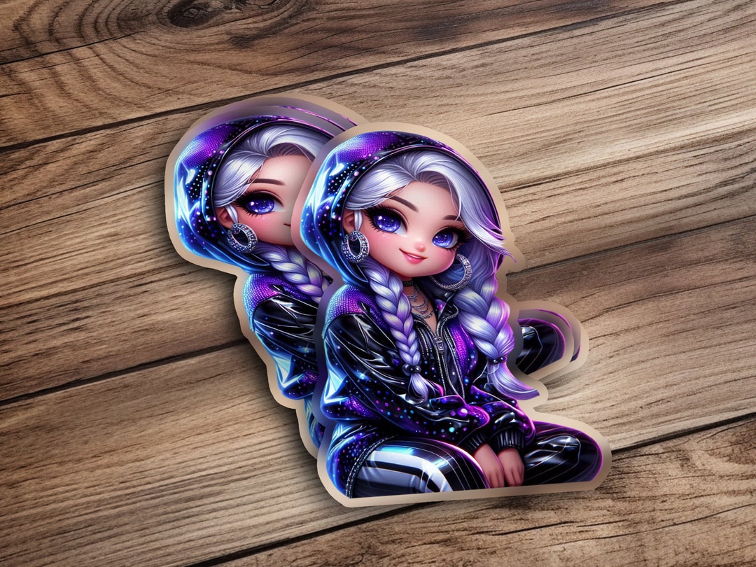 Cute Chibi Girl Sticker 2, Anime Art Sticker, Purple Haired Girl ...