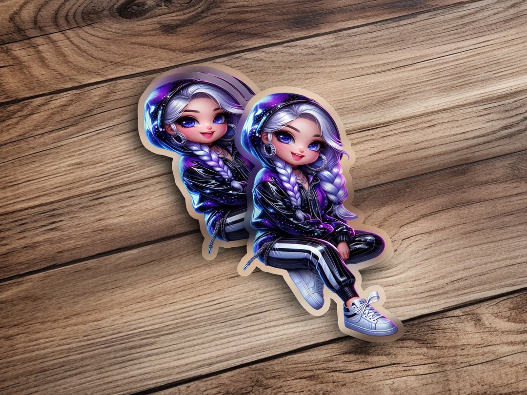 Cute Chibi Girl Sticker, Anime Style Art Sticker, Purple Hoodie Girls ...